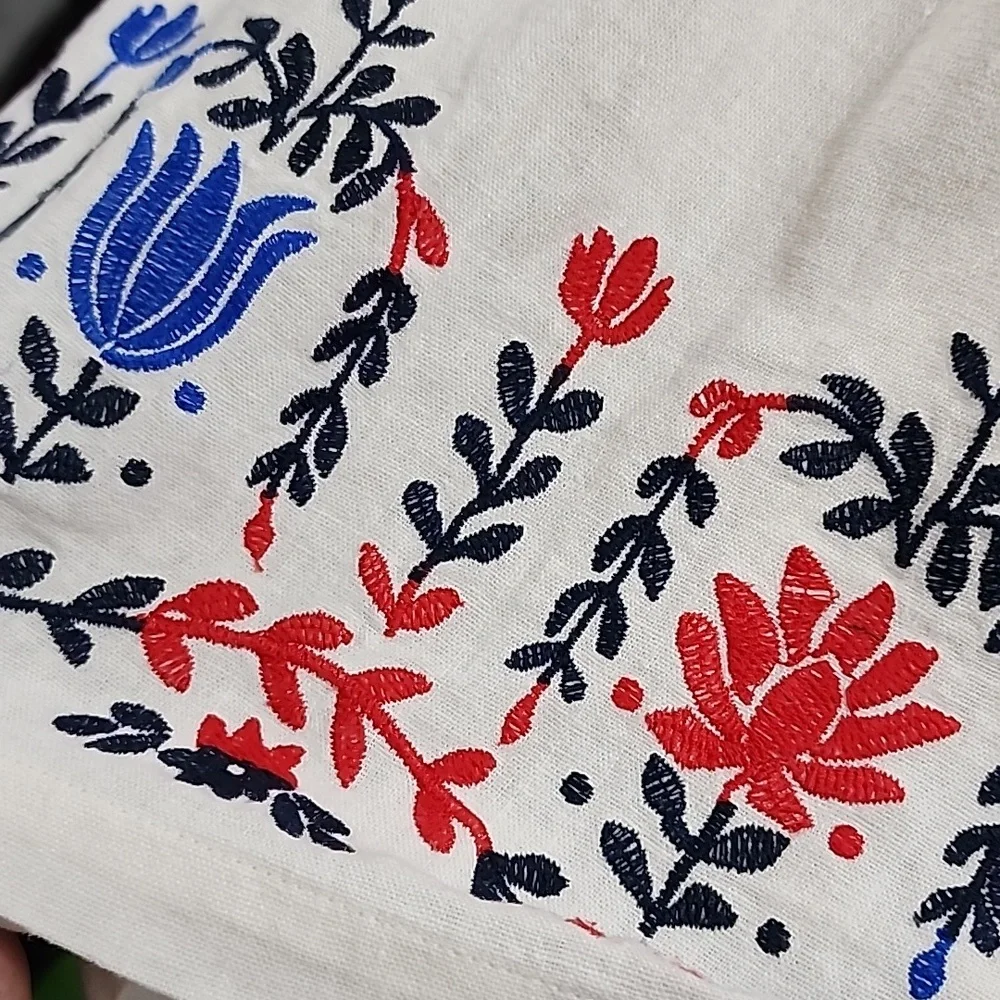 J.Crew Linen‎ Blend Floral Embroidered Ivory Maxi Dress Size M Medium